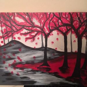 16x20 in red gray black forest tree wall art